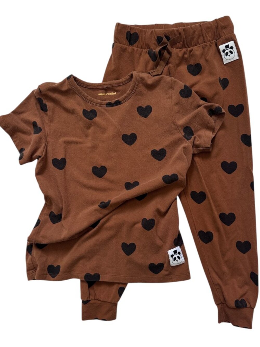 Mini Rodini Heart T-Shirt Jogger Set Brown Size 116/122 US 6-7